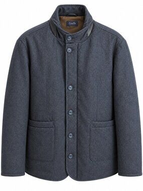 Zanella Mens Wool Jacket With Leather Details Made In Italy Button-Front Double